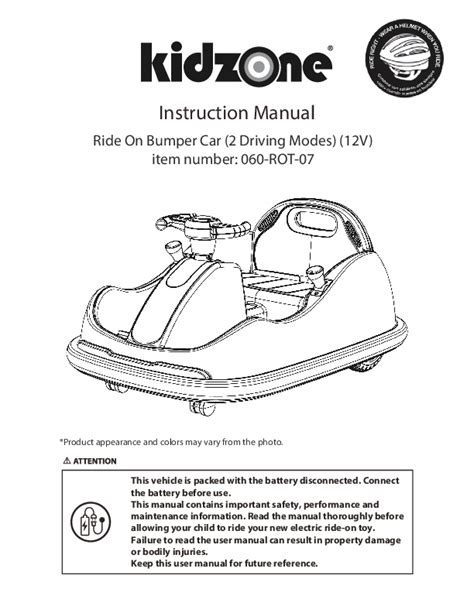 Kidzone 12V Ride On Bumper Car Assembly Instruction Manual