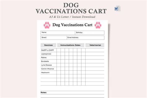 Dog Vaccination Chart,Pet Health Record Graphic by watercolortheme