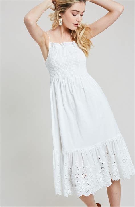 White Dress Smocked Dress Eyelet Dress Midi Dress Bohpink Flowy Midi Dress Midi Dress