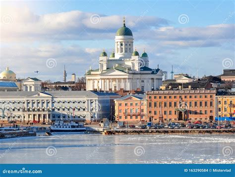 Helsinki Cathedral and Market Square in Winter, Finland Stock Photo ...