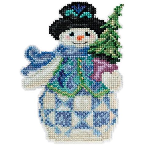 Jim Shore Evergreen Snowman Counted Cross Stitch Kit 5x5 18 Count