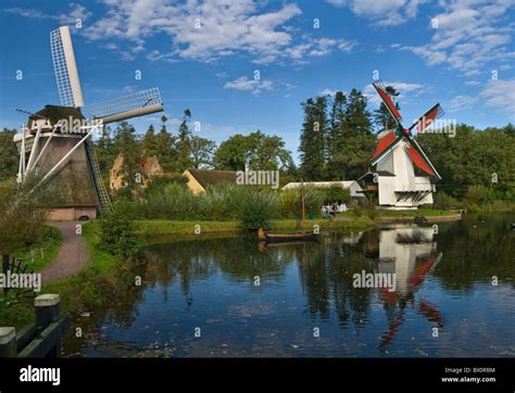 Windmills At The Open Air Museum In Arnhem The Netherlands Stock Photo