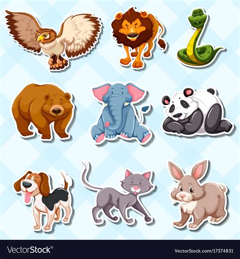 Sticker set with lots of wild animals Royalty Free Vector