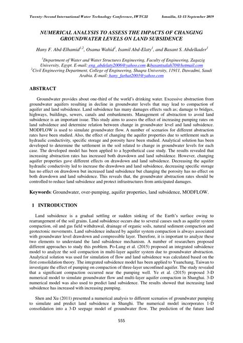 PDF Numerical Analysis To Assess The Impacts Of Changing Groundwater