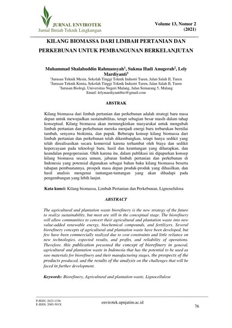 (PDF) KILANG BIOMASSA DARI LIMBAH PERTANIAN DAN PERKEBUNAN UNTUK ...