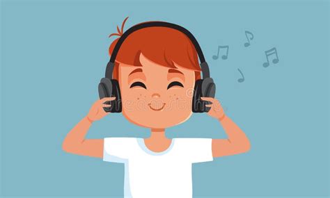 Happy Boy Listening To His Favorite Song Vector Cartoon Illustration Stock Vector - Illustration ...