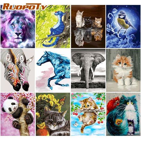 Купить Ruopoty Бескаркасная Diy Краска по номерам Животные Акриловая ...