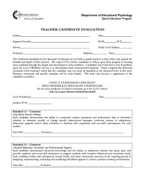 Fillable Online Callutheran Teacher Candidate Evaluation Form