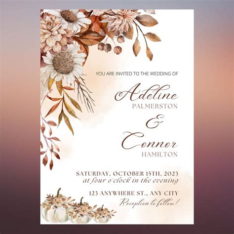 Fall Wedding Invitation Template Pumpkin Download, Rustic Fall Wedding Invitation Instant ...