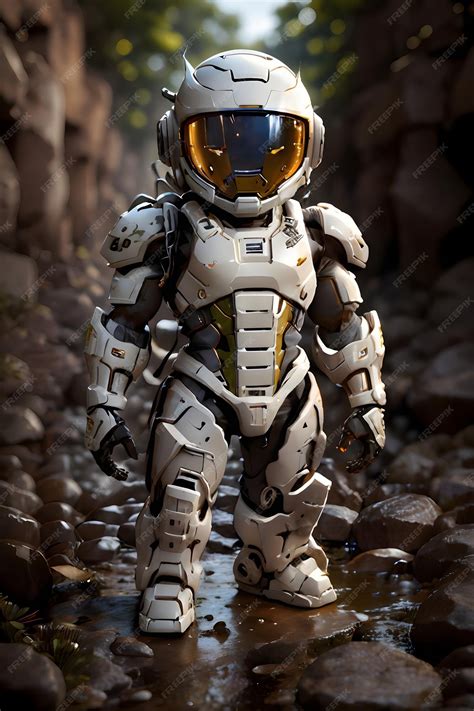 Premium Photo | A robot mecha standing in the middle of a ruins ...