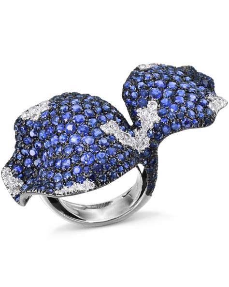 Pavé Sapphire And Diamond Petal Shaped Ring Turgeon Raine In 2022