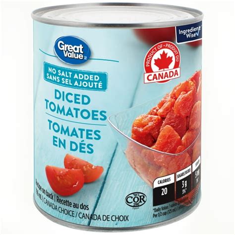 Great Value No Salt Added Diced Tomatoes 796 Ml Walmartca