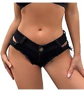 FEOYA Women S Low Rise Denim Shorts Sexy Lace Up Micro Jeans Thong Cut Off Mini Hot Pants Frayed