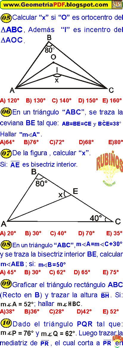 Las LÍneas Notables En Un TriÁngulo Ejercicios Resueltos Pdf Tipos De Triangulos Lecciones De