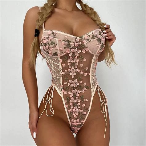 Yimunfloral çiçek nakış dantel Bodysuit kadınlar 15 renkler dize dantel