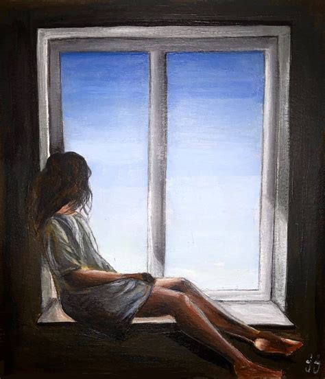 Painting Of Woman Daydreaming While Looking Out A Window Drawing Artist