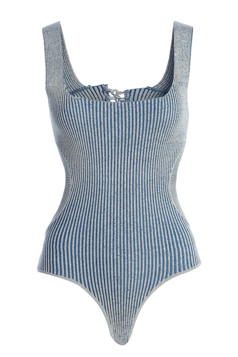 Denim White Deana Ribbed Bodysuit Jluxlabel