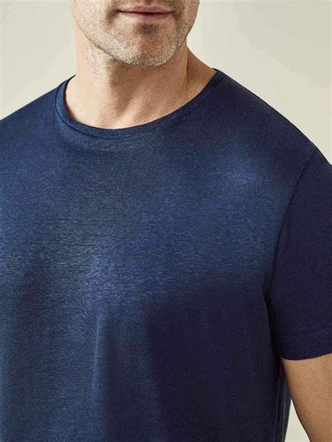 Navy Blue Linen T Shirt Luca Faloni