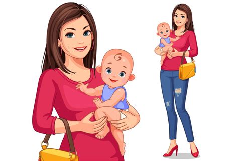 Happy Young Mother And Baby 1265678 Vector Art At Vecteezy