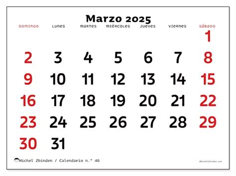 Calendario N 46 Marzo De 2025 Di 2024