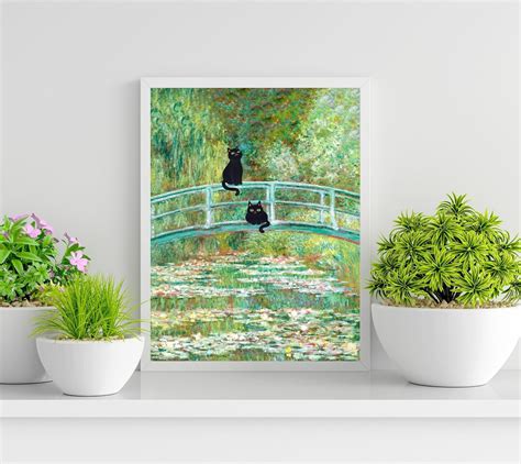 Monet S The Water Lily Pond Bridge With The Cats Cat Poster Cute