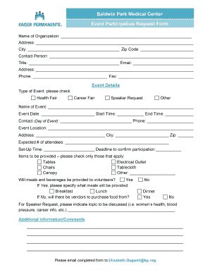 Fillable Online Event Participation Form Event Participation Form Fax