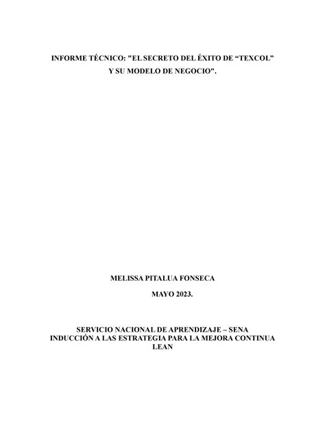 Informe T Cnico El Secreto Del Xito De Texcol Y Su Modelo De Negocio