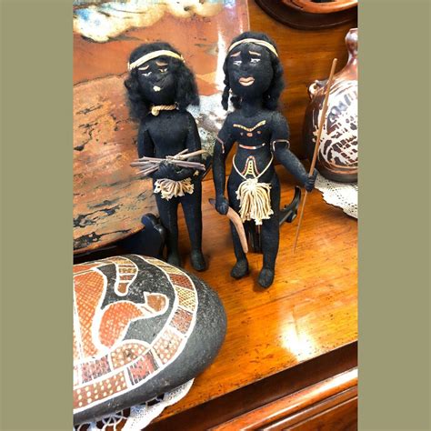 Rare Pair Of Aust Aboriginal Dolls C1930s Hand Stitched Felt Afc