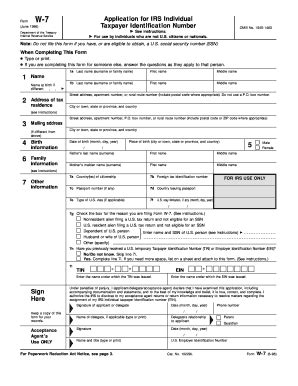 Fillable Online Form W Application For Irs Individual Taxpayer