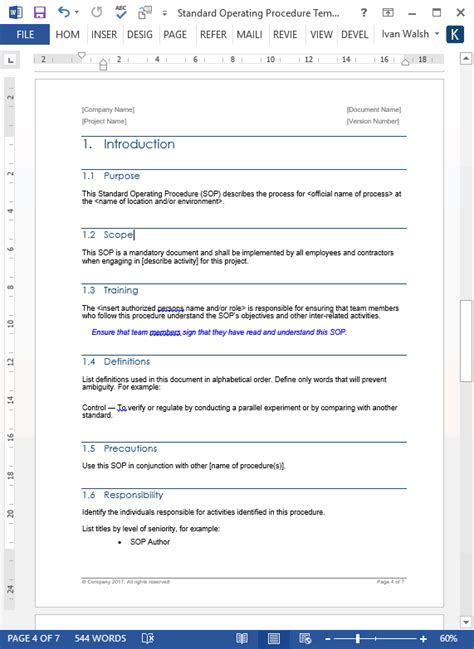 Standard Operating Procedure Templates MS Word Excel Templates