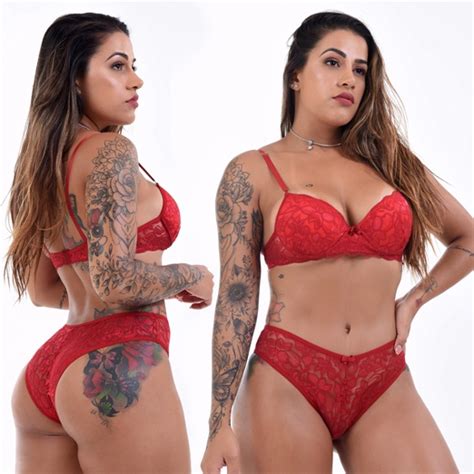 Conjunto De Lingerie Vermelha Extra Luxo Calcinha Modelo Tanga Toda Em