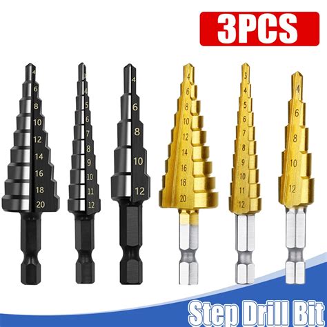 Sennan Pc Mm Mm Mm Hss Straight Groove Step Drill Bit Set