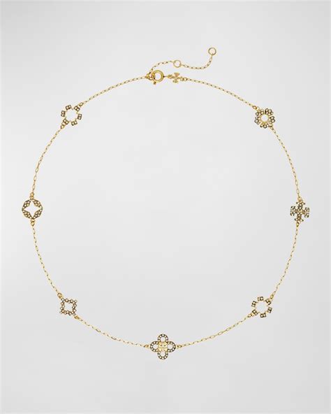 Tory Burch Kira Clover Pave Necklace Neiman Marcus