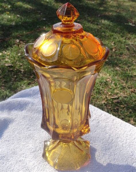 Vintage Fostoria Amber Coin Glass Lidded Urn Jar Etsy