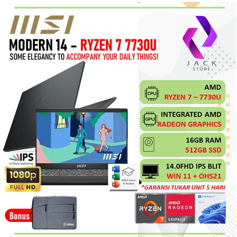 Jual Msi Modern 14 Ryzen 7 7730U 16Gb 512Gb Win 11 OHS21 14 0Fhd Ips