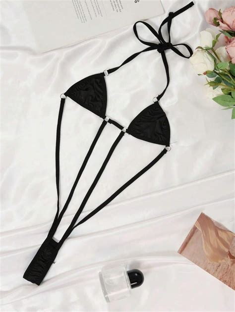 2025sexy Lingerie New Valentine S Day Sexy Halter Neck Three Point Sexy Jumpsuit 1 Piece SHEIN USA