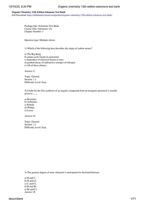 SOLUTION Organic Chemistry 12th Edition Solomons Test Bank Studypool