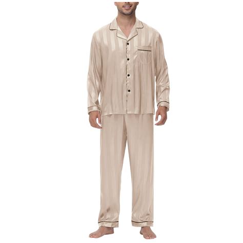 Hvyesh Big And Tall Pajamas Set For Men Button Down Silk Long Sleeve