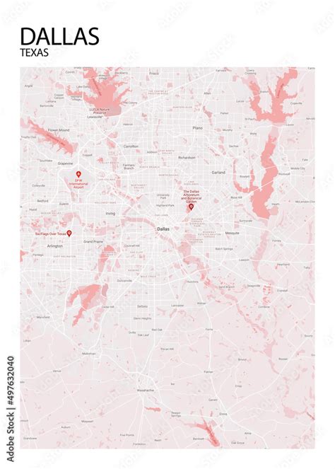 Poster Dallas - Texas map. Road map. Illustration of Dallas - Texas streets. Transportation ...