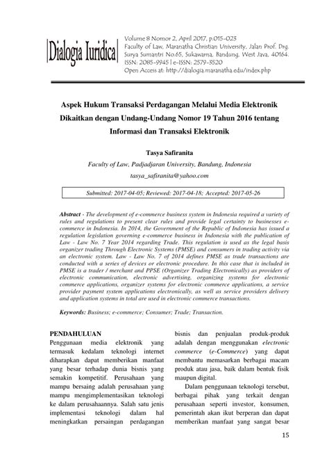 Pdf Aspek Hukum Transaksi Perdagangan Melalui Media Elektronik