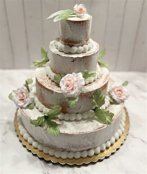 DEZICAKES Fake Wedding Cake White Naked 4 Tier Rosette Cake EBay