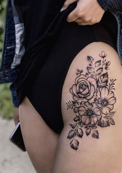 Floral Thigh Tattoos Thigh Tattoo Designs Feminine Tattoos Tattoo