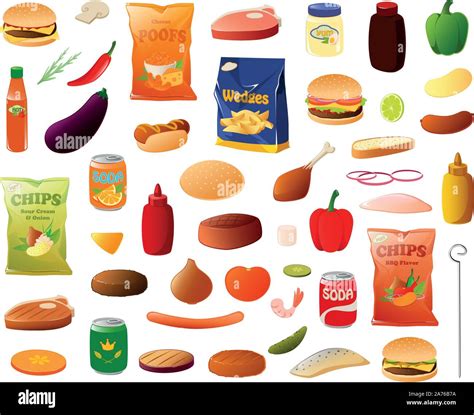 Vector Illustration Of Various Food Items Or Products Stock Vector