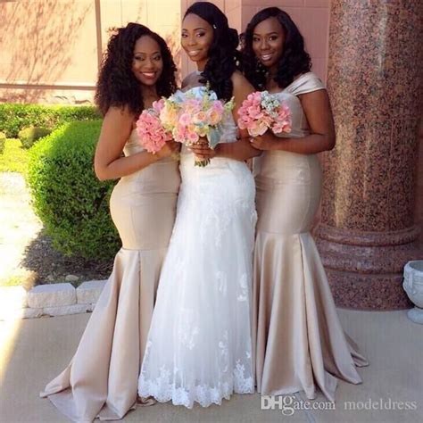 2017 New Champagne African Bridesmaid Dresses Off Shoulder Mermaid Long