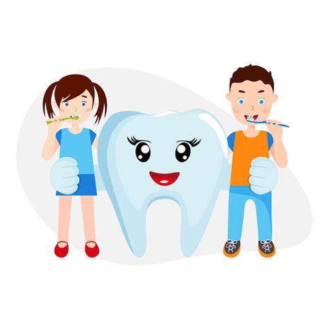 Premium Vector | Cartoon tooth. Kids brushing teeth. Dental care.