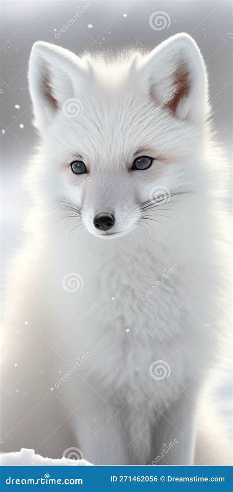 Close Look of White Baby Fox in Superimposed Snow, Bright Day Stock ...