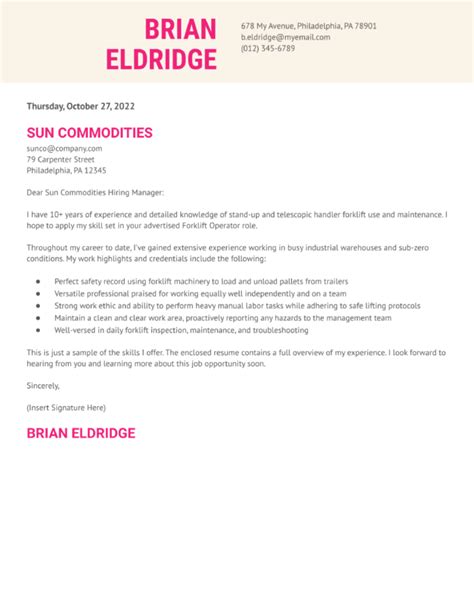 Forklift Operator Cover Letter Examples And Templates For