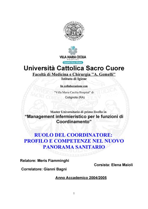 Tesi Maioli Cordinamento Università Cattolica Sacro Cuore Facoltà di