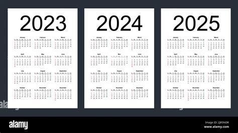 Simple Editable Vector Calendars For Year 2023 2024 2025 Week Starts