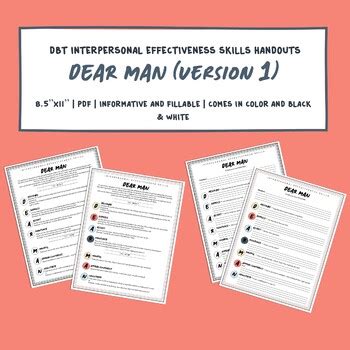 DEAR MAN DBT Interpersonal Effectiveness Skill Handouts By KH Counseling